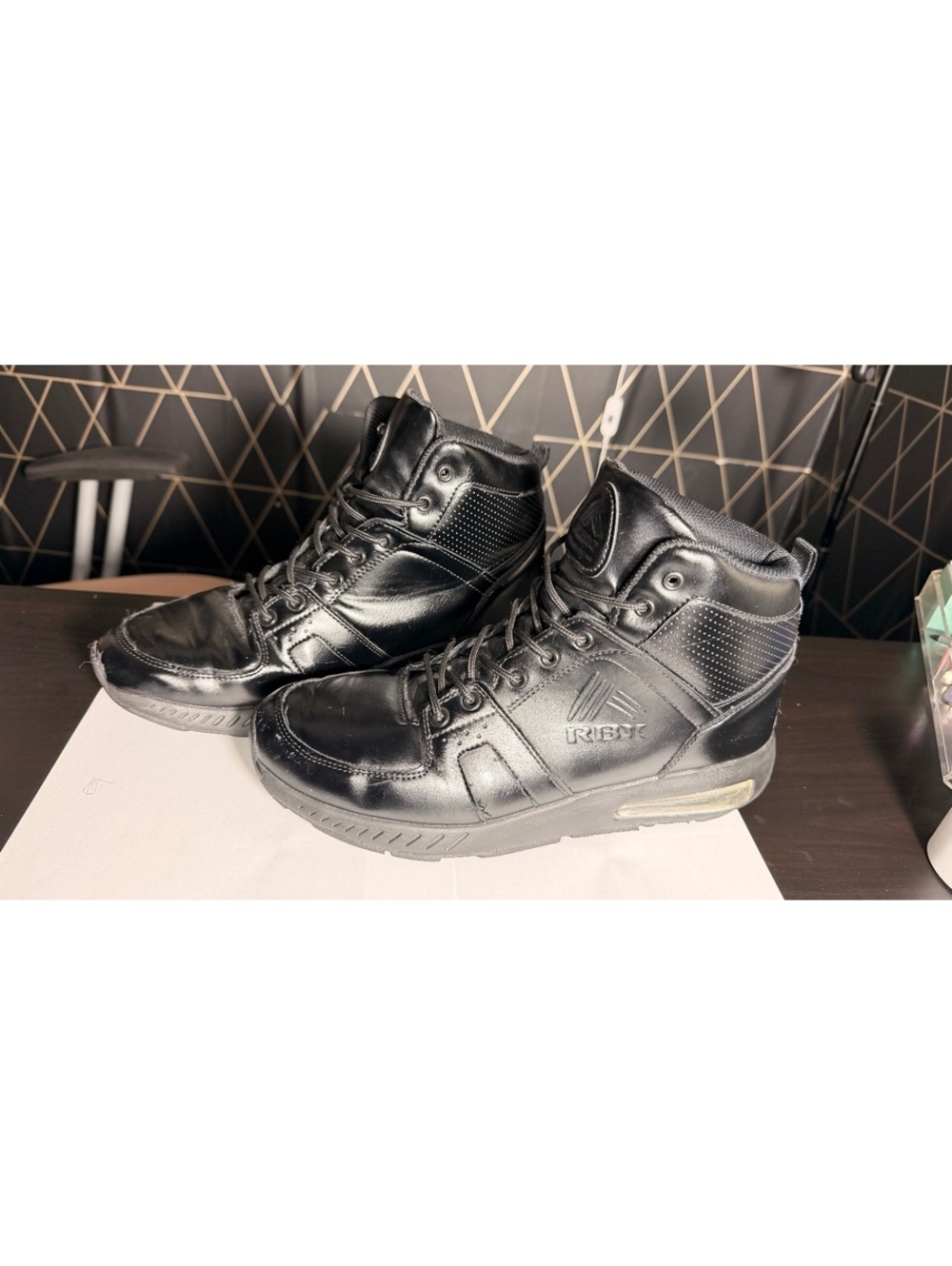 Men's Black Ribet High-Top Sneakers with Leather Upper, Size11 Used Condition